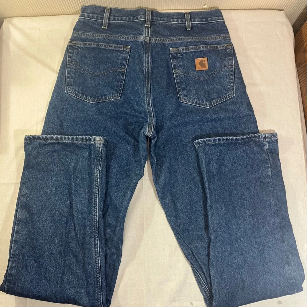 Carhartt B172 DST Mens 32x36 Flannel Lined Relaxed Fit Jeans Dark Blue Denim